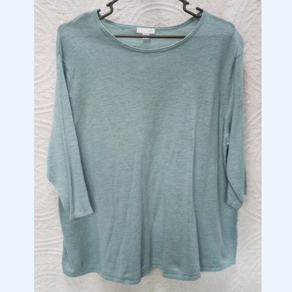 J. Jill Dusty Aqua Color Linen/Cotton 3/4 Sleeve Crew Neck Shirt 2XL (T-372) - Picture 2 of 7